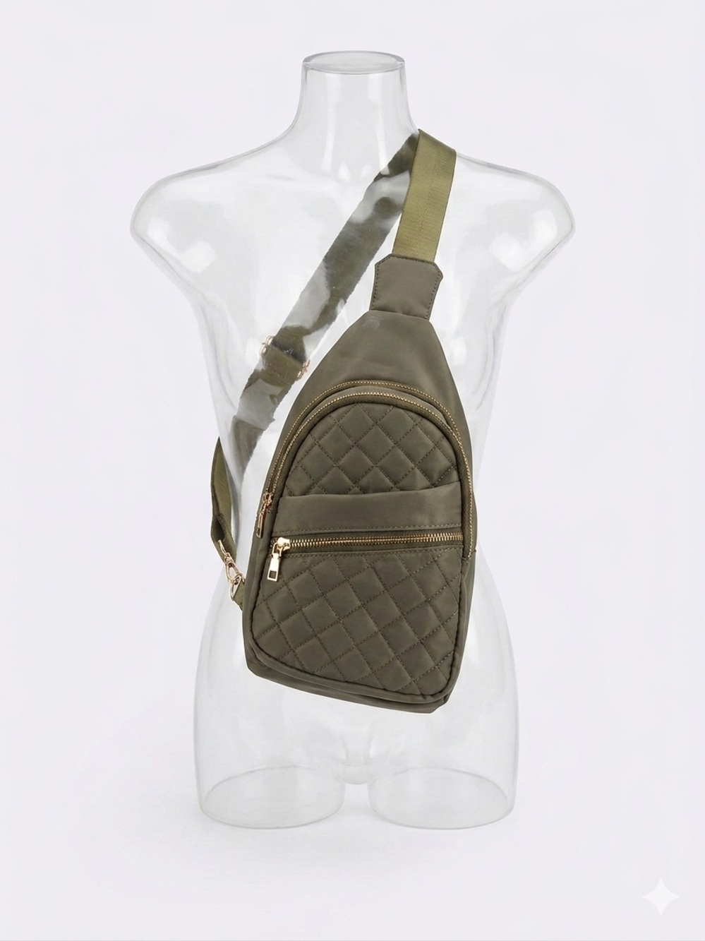 Quilted Olive Green Sling Crossbody Bag